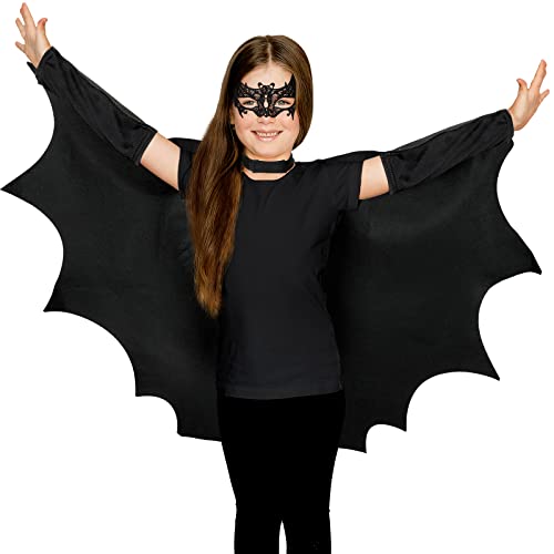 Jeere Halloween Kinder Kostüm Vampir Fledermaus Kostüm Set Inclusive Schwarz Umhang und Spitzen Augenmaske für Halloween Kinder Erwachsene Cosplay Zubehör, Unisex Größe von Jeere