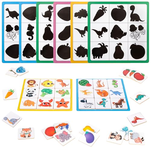 Schatten Passendes Lernspielzeug Matching Spiele, Montessori Puzzle mit Obst Tierkarten und Schattenkarten für Jungen Mädchen Kinder ab 3 Jahren von Jeesblsy