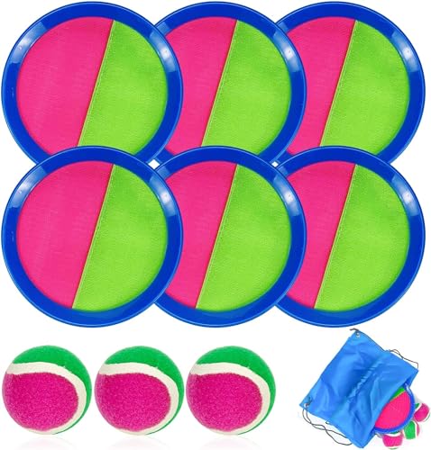 Jeffbaubl Klettballspiel Catch Ball Set,Klettballspiel für Kinder mit 6 Klett Ball Paddle und 3 Klettball, Wurfspiel Kinder, Klettball Strandspielzeug Garten Outdoor Spiele für Kinder ab 3 4 5 6 7 von Jeffbaubl