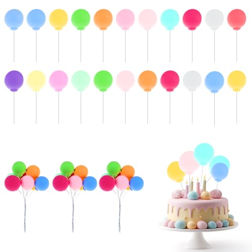 Jeffdad 30 Stück Tortendeko Kugeln, Mini Ballon Cupcake Kugel Cake Topper Geburtstag Bunte Luftballons Kuchen Deko Backen Kuchen Dekorationen für Geburtstagsfeier Hochzeit von Jeffdad