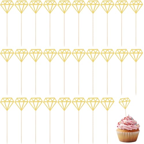 Jeffdad 50 Stück Diamant Cupcake Topper, Glitter Cupcake Picks Kuchendeckel Cupcake Dekorationen für Hochzeit Braut Jubiläum Baby Dusche Party Dekorationen(Gold) von Jeffdad