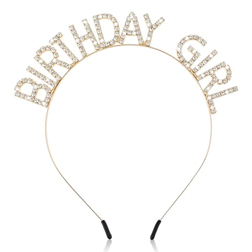 Jeffdad Geburtstag Kronen Mädchen Stirnband, Geburtstag Kopfschmuck Bling Strass Haarband Prinzessin Tiara Happy Birthday Zubehör für Frauen Mädchen Party Weihnachtsdekoration (Gold) von Jeffdad