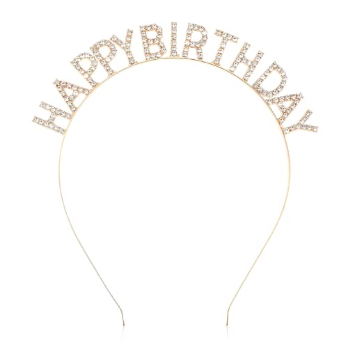 Jeffdad Geburtstagskrone Stirnband, Happy Birthday Krone Strass Haarband Geburtstag Kopfschmuck Mädchen Glitzer Haarschmuck Geburtstag Kronen für Alles Gute zum Damen Frauen Party Dekoration(Gold) von Jeffdad