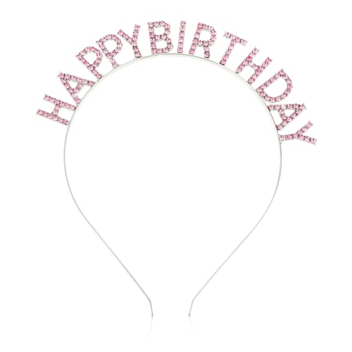 Jeffdad Geburtstagskrone Stirnband, Happy Birthday Krone Strass Haarband Geburtstag Kopfschmuck Mädchen Glitzer Haarschmuck Geburtstag Kronen für Alles Gute zum Damen Frauen Party Dekoration(Rosa) von Jeffdad