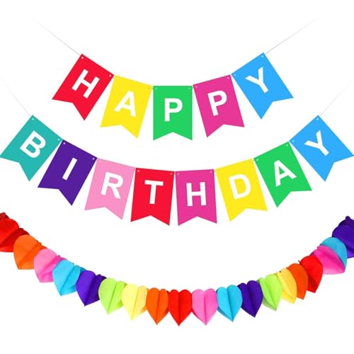 1PCS Premium Wiederverwendbare Geburtstag Party Dekorationen, Geburtstag Dekoration Set mit Regenbogen Papier Girlande Happy Birthday Banner Wimpelkette für Jungen und Mädchen Geburtstag Party von JeiibrZui