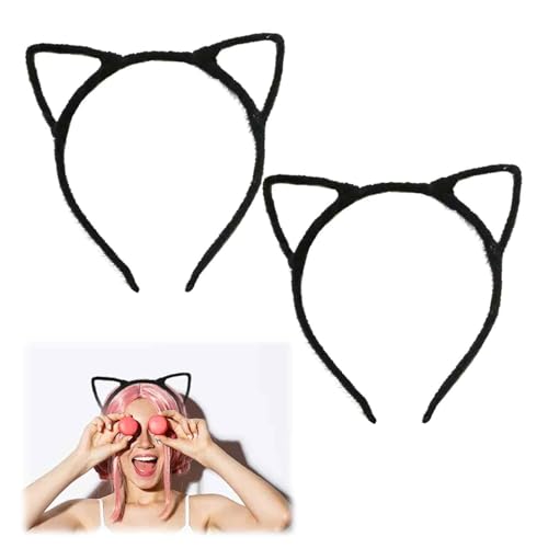 JeiibrZui 2 Stück Katzenohren Stirnbänder Schwarz Katzenohren Stirnbänder Alice Haarband Stirnband Verkleidung Halloween Cosplay Katze Kostüm Haarschmuck für Erwachsene Kinder von JeiibrZui