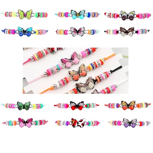 Schulkind Armband Mädchen Geschenke, Kinder Armbänder,12Stk Legierung Schmetterling Armbänder, Einstellbare Geflochten für Kinder Mitgebsel Kindergeburtstag Mädchen Geschenke von JeiibrZui