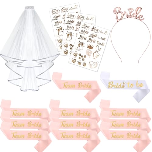 JGA Schärpe Deko Schärpe Set 1 Bride to be schärpe 10 Team Bride schärpe 3 Bride Tattoos 1 Schleier 1 Braut Tiara Junggesellinnenabschied Accessoires von Jeinbuil