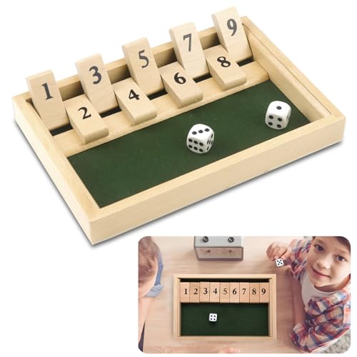 Jeinbuil Shut The Box 9er Klassisches Würfelspiel aus Holz mit 2 Würfel Mathematik Lernspielzeug Kinder Heimtischspiel-2-Spieler von Jeinbuil