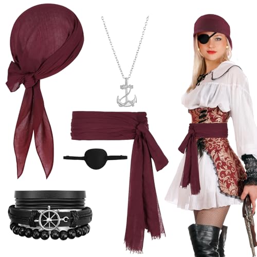 Jeinbuil piratenkostüm 5er Set, piratenkostüm Zubehör damen herren piratenhut augenklappe von Jeinbuil