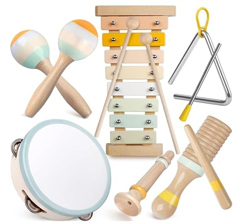 Musikinstrumente für Kinder 7er Set, Holzspielzeug Kinderspielzeug ab 3 Jahre Xylophon Trommel für Kinder Baby Musikspielzeug Montessori Spielzeug von Jeinbuil