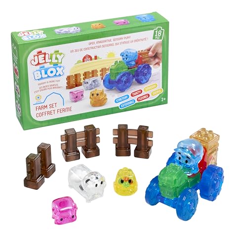 Jelly Blox - Farm Set, Sensorisches Spielzeug für Kinder ab 2 Jahren, Bauset mit 18 weichen, Sensorischen Bauernhoftieren und -Figuren, Bauernhof-Set mit Weichen und Flexiblen Bausteine, Geschenkidee Jelly Blox - Farm Set, Sensorisches Spielzeug für Kinder ab 2 Jahren, Bauset mit 18 weichen, Sensorischen Bauernhoftieren und -Figuren, Bauernhof-Set mit Weichen und Flexiblen Bausteine, Geschenkidee von Goliath