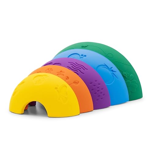 Jellystone Designs JSOTRB Over The Rainbow Baby Stapelbeißring Bunte Silikon Zahnen Stapler Spielzeug Hell – geeignet für Jungen und Mädchen ab 9 Monaten von Jellystone Designs