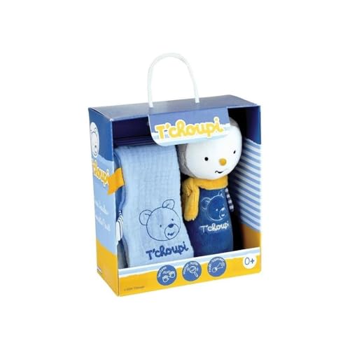 JEMINI 024425 T'Choupi Baby Geschenkset zur Geburt mit Kuscheltier, quadratisch, +/- 25 cm und Plüschtier, Rassel, Handpuppe, +/- 14 cm von Jemini