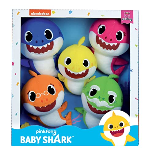 Jemini 024073 Baby Shark Set mit 5 Plüschtieren + 15 cm Baby Shark, Papa, Mama, PAPY und Mamy, Mehrfarbig von Jemini