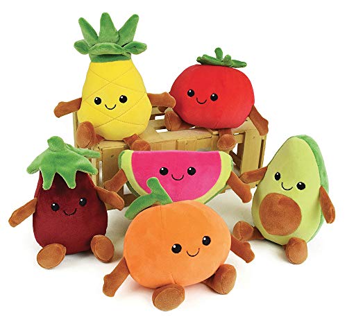 Jemini Fruity's 024144 Kiste mit 6 Obst-und Gemüsesorten aus Plüsch, +/-17 cm, weich und flauschig für Kinder, Mehrfarbig von Jemini