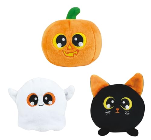 Jemini Halloween-Set, mit 3 Plüschtieren, Ton oder Licht, +/-9 cm: Kürbis, Fantom oder Katze von Jemini