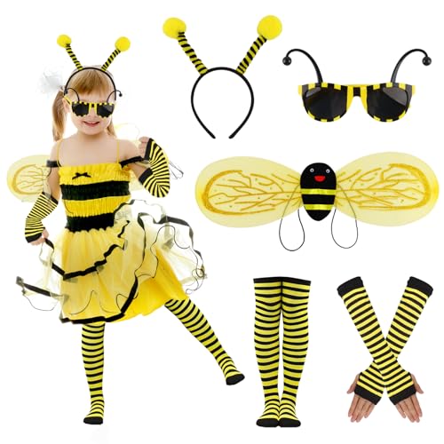 Jemmytu Bienenkostüm Kinder, Faschingskostüme Kinder, 5 Stück Biene Karneval Kostüm Kinder, Biene Dress Up Fasching Geschenke für Kinder Jungen Mädchen 3 4 5 6 7 8 9 10 Jahre von Jemmytu