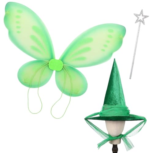 JenPen 3-teiliges Feenprinzessin-Kostüm mit Hut, Schmetterlingsflügel, Sternstab für Damen, Halloween, Fee, Verkleidung, Geburtstagszubehör, Grün , Einheitsgröße JenPen 3-teiliges Feenprinzessin-Kostüm mit Hut, Schmetterlingsflügel, Sternstab für Damen, Halloween, Fee, Verkleidung, Geburtstagszubehör, Grün , Einheitsgröße von JenPen