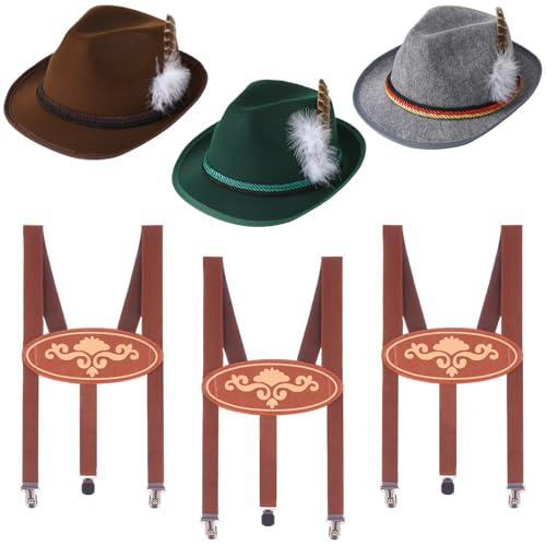 JenPen 6 Stück deutsche Oktoberfest-Outfits, deutscher bayerischer Hut, verstellbare Hosenträger für Oktoberfest, Party, Erwachsene, Halloween, bayerische Verkleidung, Rollenspiel-Party JenPen 6 Stück deutsche Oktoberfest-Outfits, deutscher bayerischer Hut, verstellbare Hosenträger für Oktoberfest, Party, Erwachsene, Halloween, bayerische Verkleidung, Rollenspiel-Party von JenPen