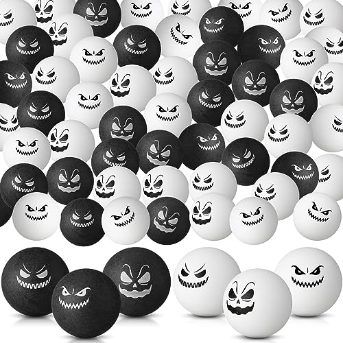 Jenaai 60 Stück Halloween Jack O Laternenbälle Kunststoff Kürbis Bälle Fake Tischtennisbälle für Halloween Party Tischspiel Dekoration Requisiten, 4,1 cm (schwarz, weiß, gruselig) von Jenaai