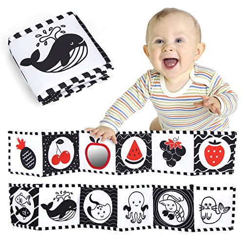 Jenilily Babybuch Schwarz Weiß ab 0 1 2 3 Monate Spiegel Stoffbuch, Babybücher Bilderbuch Geschenk Kinderwagenspielzeug Babyspielzeug von Jenilily