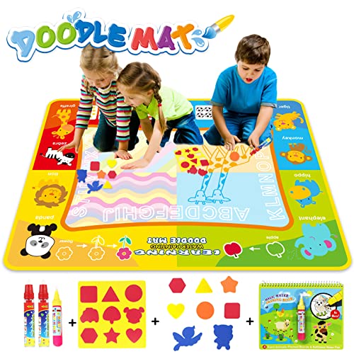 Jenilily Wasser Doodle Malmatte 120x90 CM Matte, Wassermalmatte Mit Wasserstift Kinder Spielzeug Wassermalbuch 2 3 4 5 6 Jahre Mädchen Kinderspielzeug von Jenilily