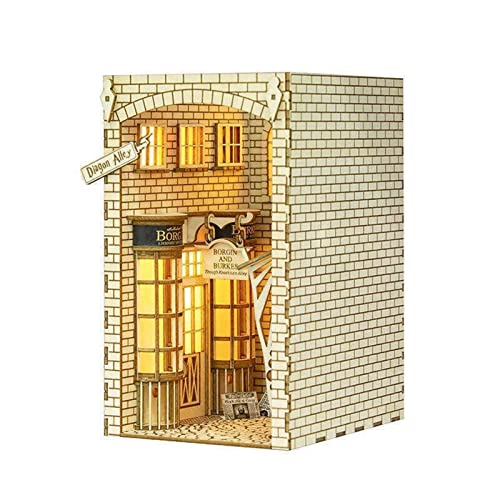 Holz Puzzle Buchstütze, 3D Puzzles Buchstützen, DIY Buchecken Set, Dekorative Puppenhaus Buchstützen, Bücherregal Einsatz Dekor mit LED Licht für Kinder, Erwachsene, Haushalt (Blockecke) von Jenngaoo