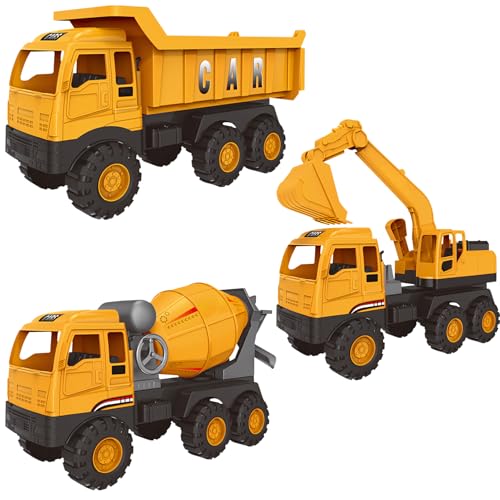 Sandspielzeug Bagger für Kinder ab 3 4 5 6 7 8 9 Jahre, Spielzeugauto aus Kunststoff, Sandkasten Spielzeug Kinderfahrzeug, Baustellenfahrzeug Strandspielzeug Kinder für Geburtstag Geschenk (3PCS) von Jenshhch