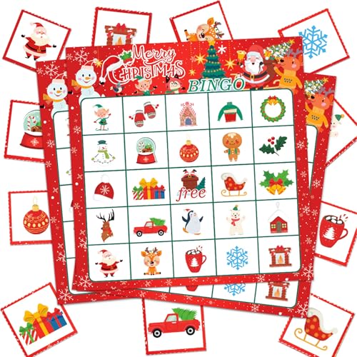 Weihnachten Bingo Spiel, Auto Bingo für Kinder mit 24 Bingo Karten, Bingo Reisespiele Kinder Weihnachtsmann Muster, Bingo Spiel Erwachsene für den urlaub, Weihnachtsfeier Kleine Spiele für Unterwegs von Jenshhch