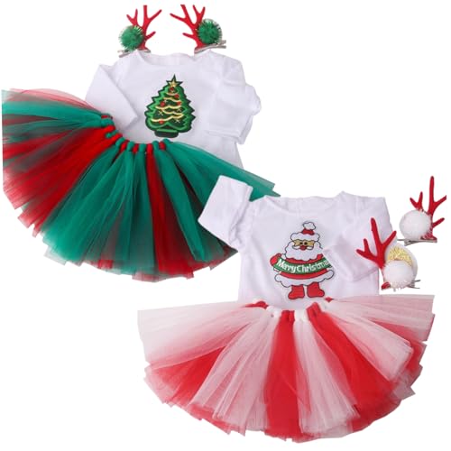 2 Set 18 Zoll Puppenkleidung Set Sod & Elastic Christmas Babypuppenkleidung mit Elch-Haarnadel, Kleid, Rock und Schuhen DIY 18-Zoll-Puppenzubehör für Kinder im Alter von 7 bis 14, 18 Zoll Puppenkleid von Jeorywoet