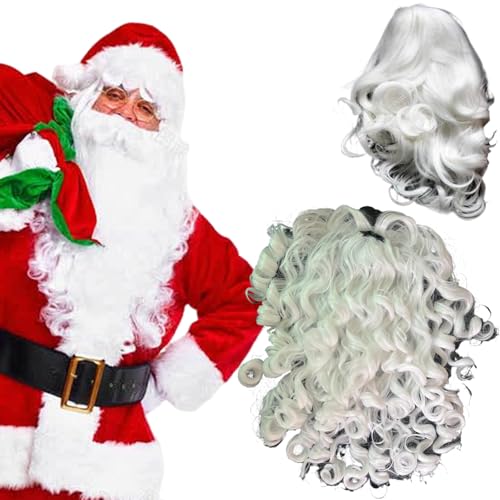 2pcs/Set Santa Bart und weiße Perücke, 31,5 Long Wizard Bart wiederverwendbare synthetische Weihnachts Perücke Einen Größe gefälschter Bart für Weihnachtsfeier Kostüm Cosplay Dress Up, Santa Beard un von Jeorywoet