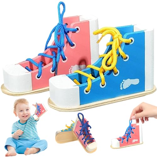 2pcs Schuhbindungen Praxis für Kinder, Holzschnüre-Sneaker-Schuhbindungs-Praxis lernen, Schuhe zu binden, biele Bildungsspielzeug Montessori Schuhbindung Praxis für Kinder im Vorschulalter, Schuhbind von Jeorywoet