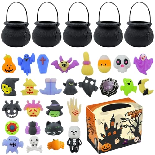 33pcs/Set Halloween -Party -Gefälligkeiten, süße weiche Halloween -Squishies mit Plastik -Kessel, DIY Stress Relief Halloween Zappelspielzeug für Trick oder Behandlungs Halloween Party Preise Geschen von Jeorywoet