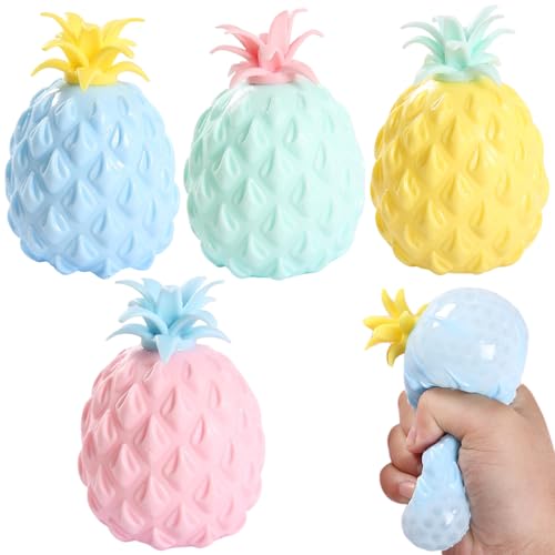 Jeorywoet 4pcs Ananas Squeeze Ball Süßes Ananas Weiche Squeeze Spielzeug 4x2.3 Resilient Stressspielzeug Gummi -Stress -Relief -Spielzeug für Kindergeschenk, Ananas von Jeorywoet