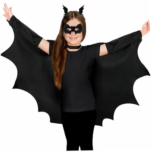 4pcs Halloween Kostüme Fledermauskostüm Kinder umfassen schwarze Umhang, Fledermaus -Augenmaske, Fledermaus Haare Clips Unisex Vampire Fledermaus Kostüm Halloween Accessoires für Kinder Kleinkinder C von Jeorywoet