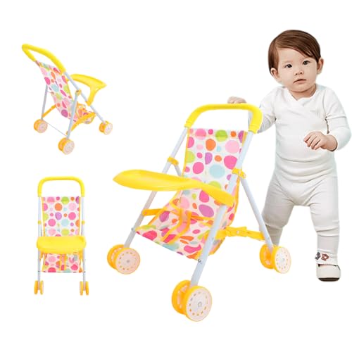 Babypuppen Kinderwagen süßer entzückender faltbarer Puppenwagen für Kleinkinder mit Tablett und Baldachin 9.8x11.8x17.7 In Toy PORDERLY für Mädchen mit Stahlrahmen & Handle, Babypuppenwagen Kinderwag von Jeorywoet