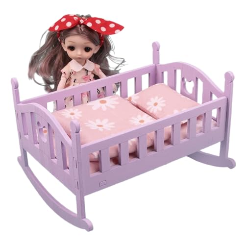 Babypuppenkrippen -Set, Holz schwingen Babypuppenbett mit Möglichkeit Babypuppenspielzeug, lehrreich süße Babypuppenmöbel für Weihnachten, Geburtstage, Partys Kindergeschenke Babypuppenkrippe von Jeorywoet