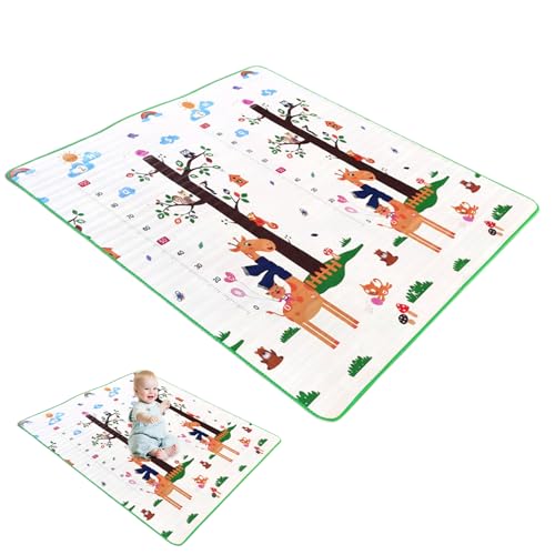 Babyspielmatte für Boden, 79 x 71 Zoll reversible Babykriechmatte, wasserdichte faltbare Spielmatte mit Skala, Rutschspielmatte für Innen-/Außen- und Stil-2-Krabbelmatte, Style 2 Baby Crawling Matte von Jeorywoet