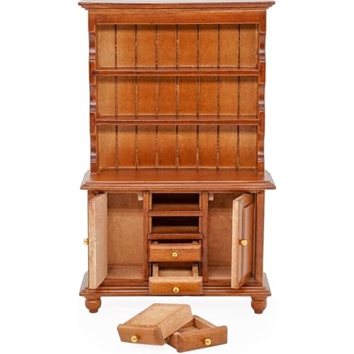 Dollhouse -Bücherregalschrank 3 Tier 1/12 Skala Holz Miniatur Bücherregalschrank Doppel Tür Dollhouse Möbel mit 4 Schubladen Mini Aufbewahrung Hutch Dollhouse Küchendekoration von Jeorywoet