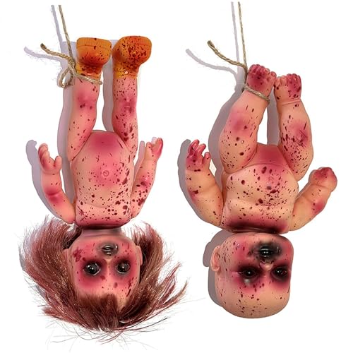 Gruselige Babypuppe, 2 PCs gruselige Puppe Bloody gestorbene Mädchen & Boy 10 in Halloween Scary Haunted Doll hängende PVC tragbare Horrorpuppen für Haunted House, Streichspiel, Scary Doll von Jeorywoet