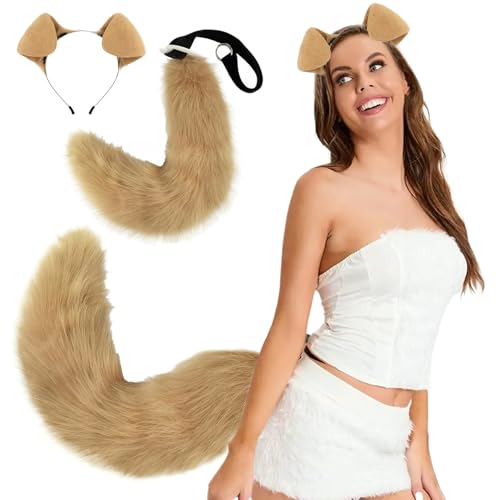 Hundeschwanz, Hundeohren und Schwanzset Flexible Welpenohren Stirnband Weiche Biegung pelziger Schwanz mit verstellbarem Riemen für Halloween, Anime -Party, Cosplay, Dress -up -Kostüm, pelziger Schwa von Jeorywoet