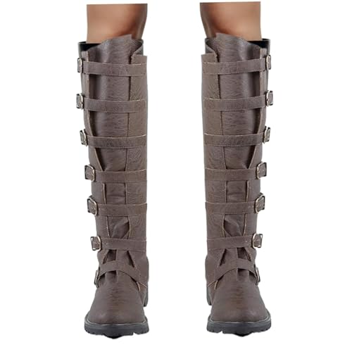 Jeorywoet 1 Paar Piratenstiefel, Halloween Lange mittelalterliche Renaissance-Stiefel mit Nieten, Steampunk-Reitstiefel für Männer Cosplay, Rollenfeiern (Größe 41) Piratenstiefel von Jeorywoet