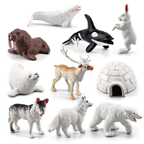 Jeorywoet 10pcs Tierfiguren für Kleinkinder, realistische kognitive Eisbären -Tierspielzeug, Simulationsarktische Tierfiguren, Desktop Arctic Animal Learning Toy für Jungen Mädchen, Plastiktiere von Jeorywoet