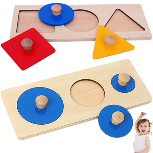 Jeorywoet 2 Rätsel für Kleinkinder festlegen, 12.1x5.2x1.5 '' Easy Grip Holzform -Sortierer, tragbares Bildungsspielzeug für grundlegende Geometrie -Lernen, Rätsel für Kleinkinder von Jeorywoet