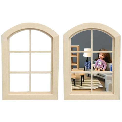 Jeorywoet 2pcs Puppenhausfenster, Holz 1/12 Skala Dollhouse Möbel DIY Dollhouse Miniaturen Szene unbemalte Fiary Fensterrahmenmodell für Puppenzubehör, Puppenhausmöbel von Jeorywoet