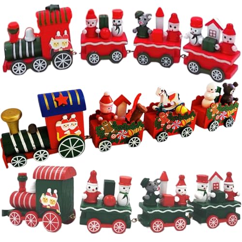 Jeorywoet 3pcs Weihnachtszug Dekor süße hölzerne Mini -Weihnachtszug 3 Styles Zug Exquisite kreative Zugdekor für Kinder Geschenkfestival Party Home Dekoration, Weihnachtszug von Jeorywoet