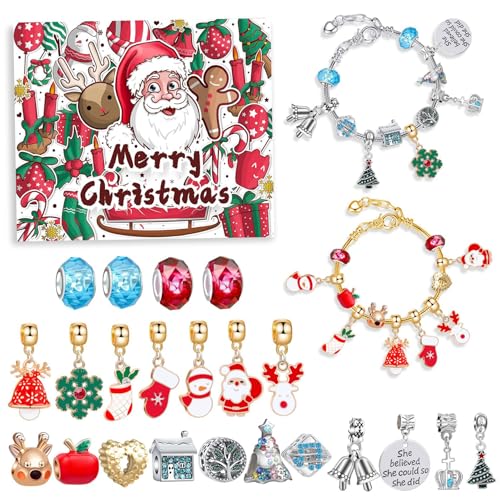 Jeorywoet Adventskalender 2024 Mädchen 24 Tage Countdown Charm Bracelet Adventskalender 2024 mit 24 DIY Adventskalender kreativer Mystery Box für Kinder Weihnachten, Weihnachtskalender von Jeorywoet