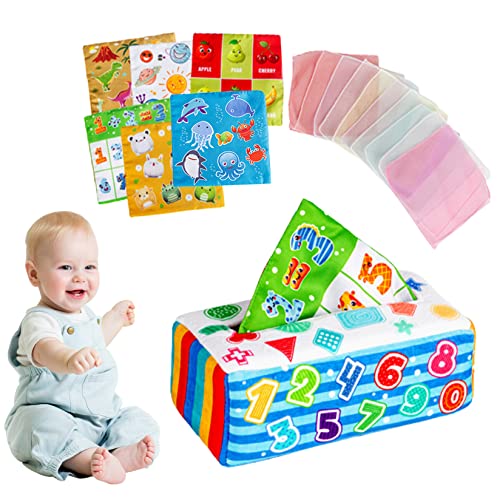 Jeorywoet Babyspielzeug 0-6 Monate Baby Tissue Box Spielzeug für Babys sensorische Spielzeug Weichgefüllte Crinkle-Spielzeug Early Learning Toys für Babygeschenk, sensorische Tissue Box Toy von Jeorywoet