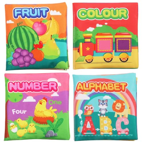 Jeorywoet Badbücher, 4pcs Badbücher für Kleinkinder 1-3 wasserdichte, reißfeste Badbücher mit lebhaften Mustern und Farben, frühe Bildungsbadbadbücher mit Soundcover für lustige Dusche von Jeorywoet